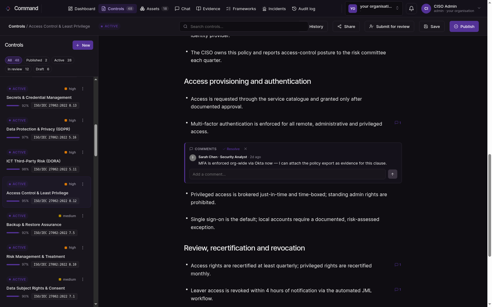 Control comments and review thread