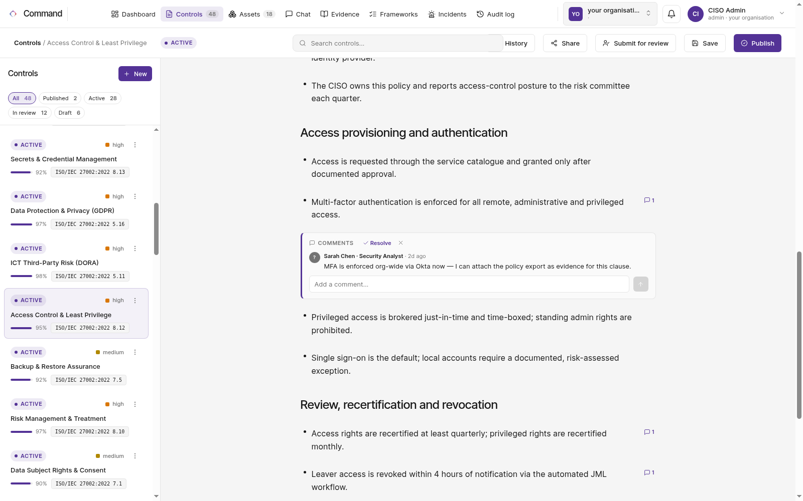 Control comments and review thread